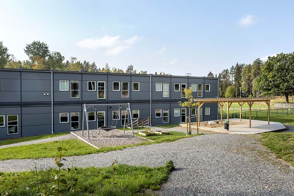 Expandia moduler fasad Oxelgrenshagens förskola i södertälje